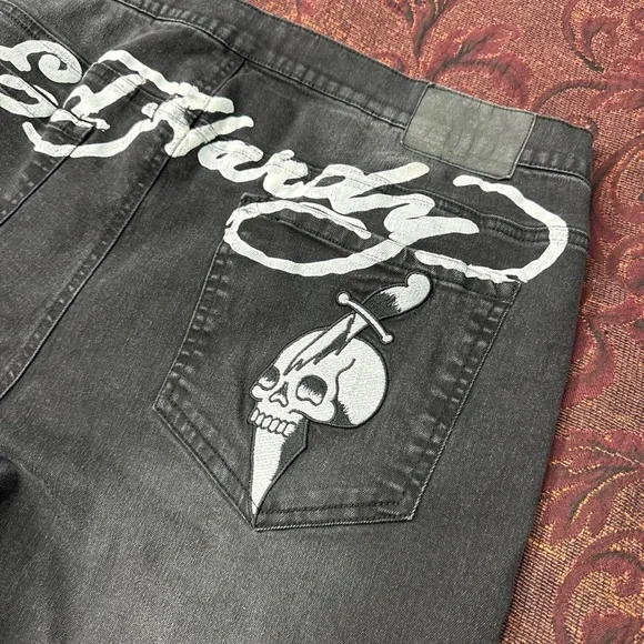 Y2K Ed Hardy Skull Patch Jeans - Picture 3 of 5